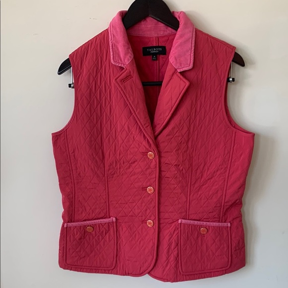 Talbots Jackets & Blazers - Talbots Quilted Pink Vest with Corduroy Lapel Collar